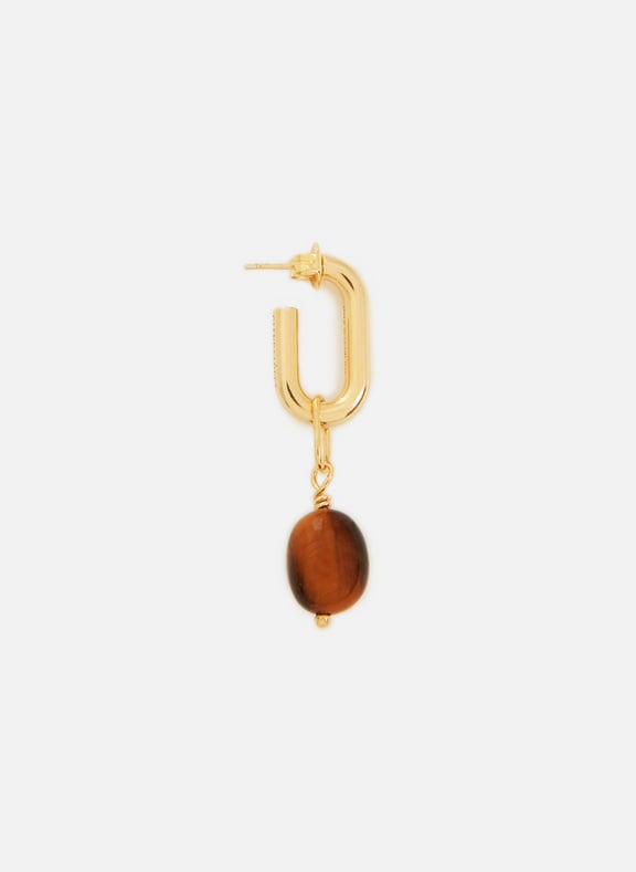 The Medium Golden Link Tiger Eye silver earring Golden by GLENDA LOPEZ GLENDA LOPEZ The Medium Golden Link Tiger Eye silver earring Golden