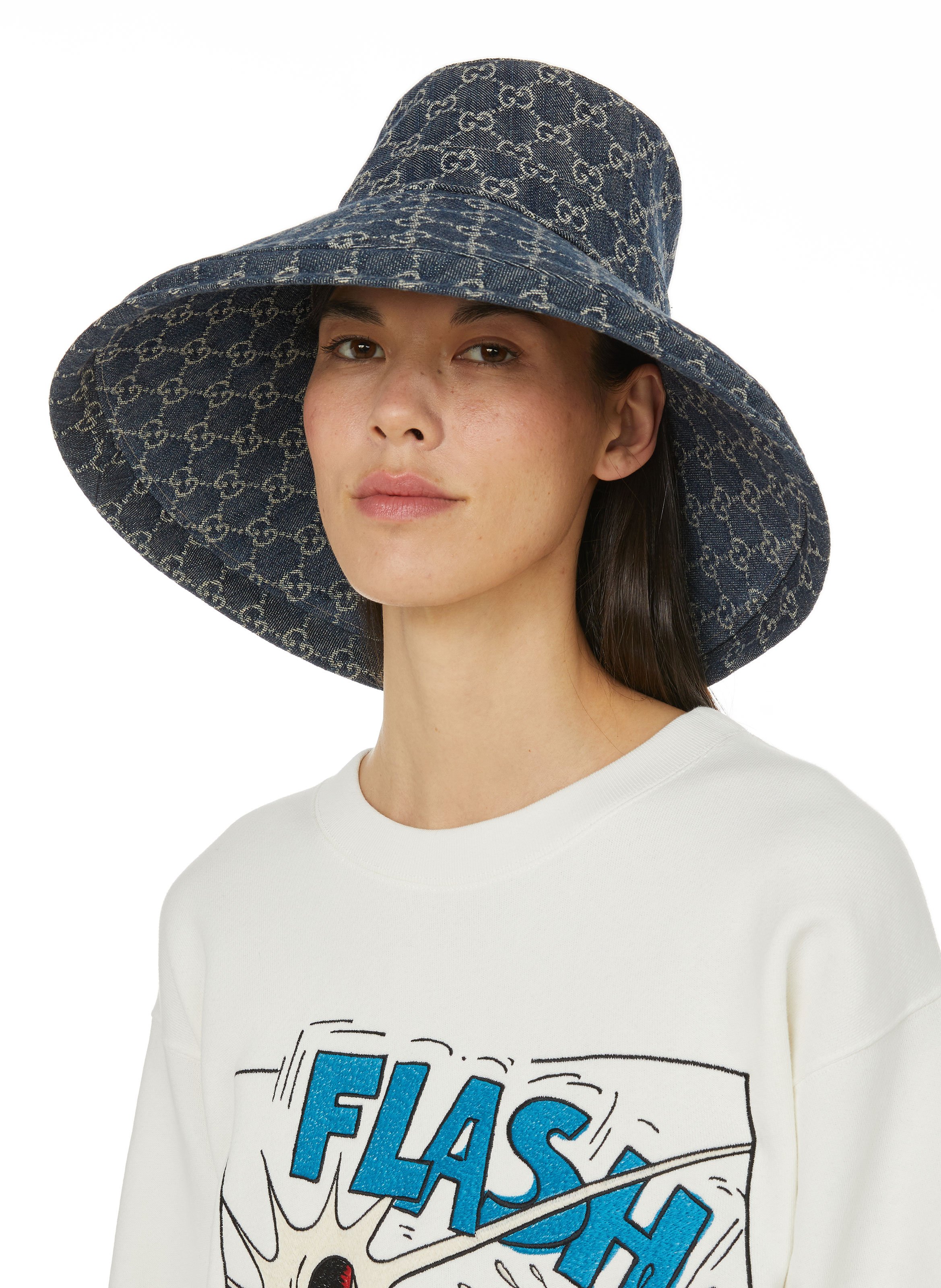 WIDE-BRIMMED HAT IN MONOGRAMMED DENIM 