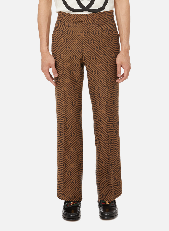 Cotton and silk-blend GG striped flare trousers GUCCI