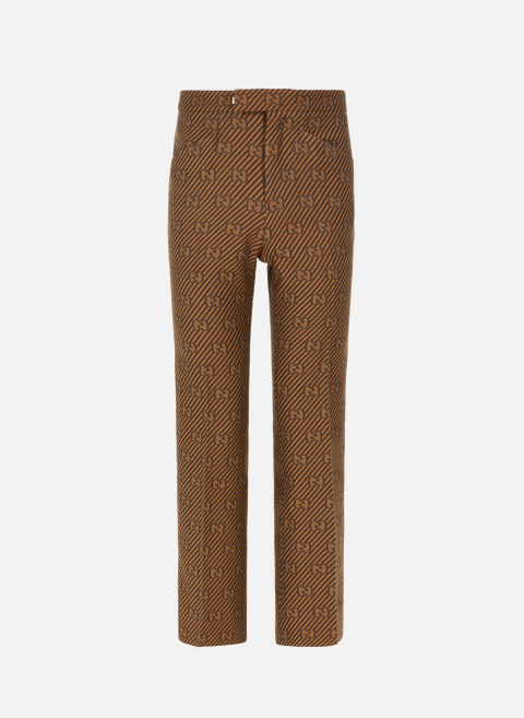 Pantalon flare rayé avec double GG en coton et soie mélangés BrownGUCCI 