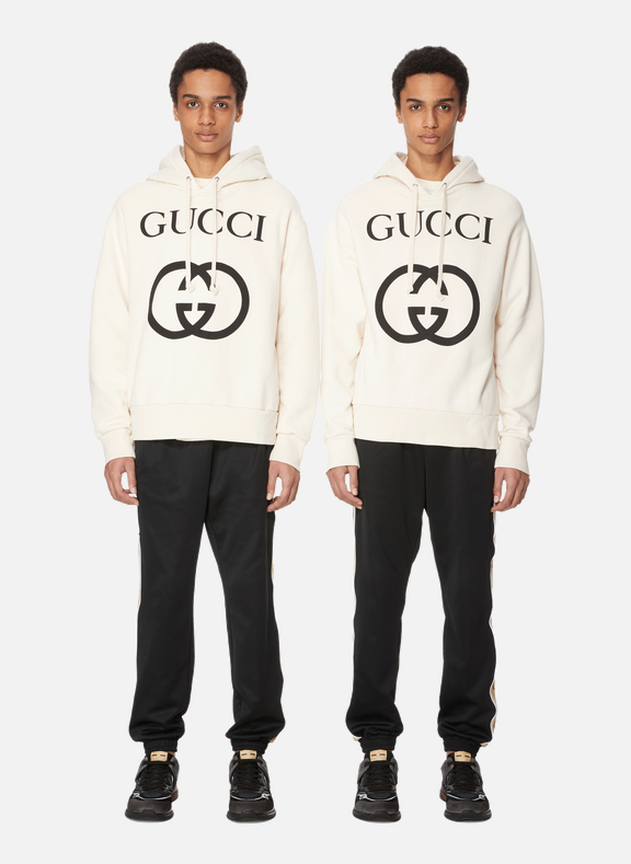 GUCCI Double G print cotton hoody sweatshirt Beige