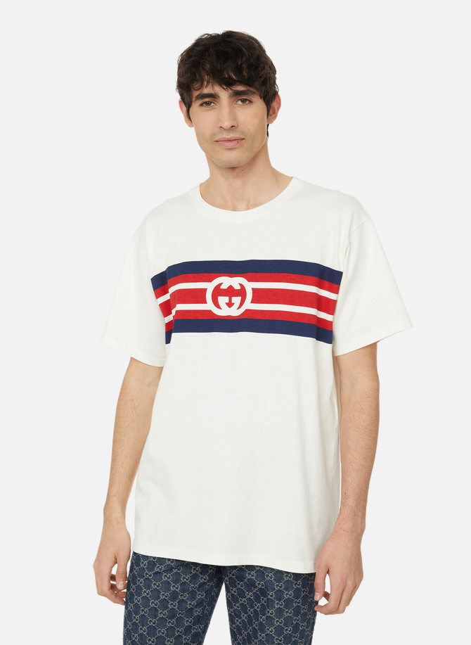 Cotton striped T-shirt with GG print GUCCI