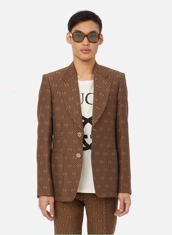 Striped double GG cotton and silk-blend jacket Brown by GUCCI GUCCI Striped double GG cotton and silk-blend jacket Brown