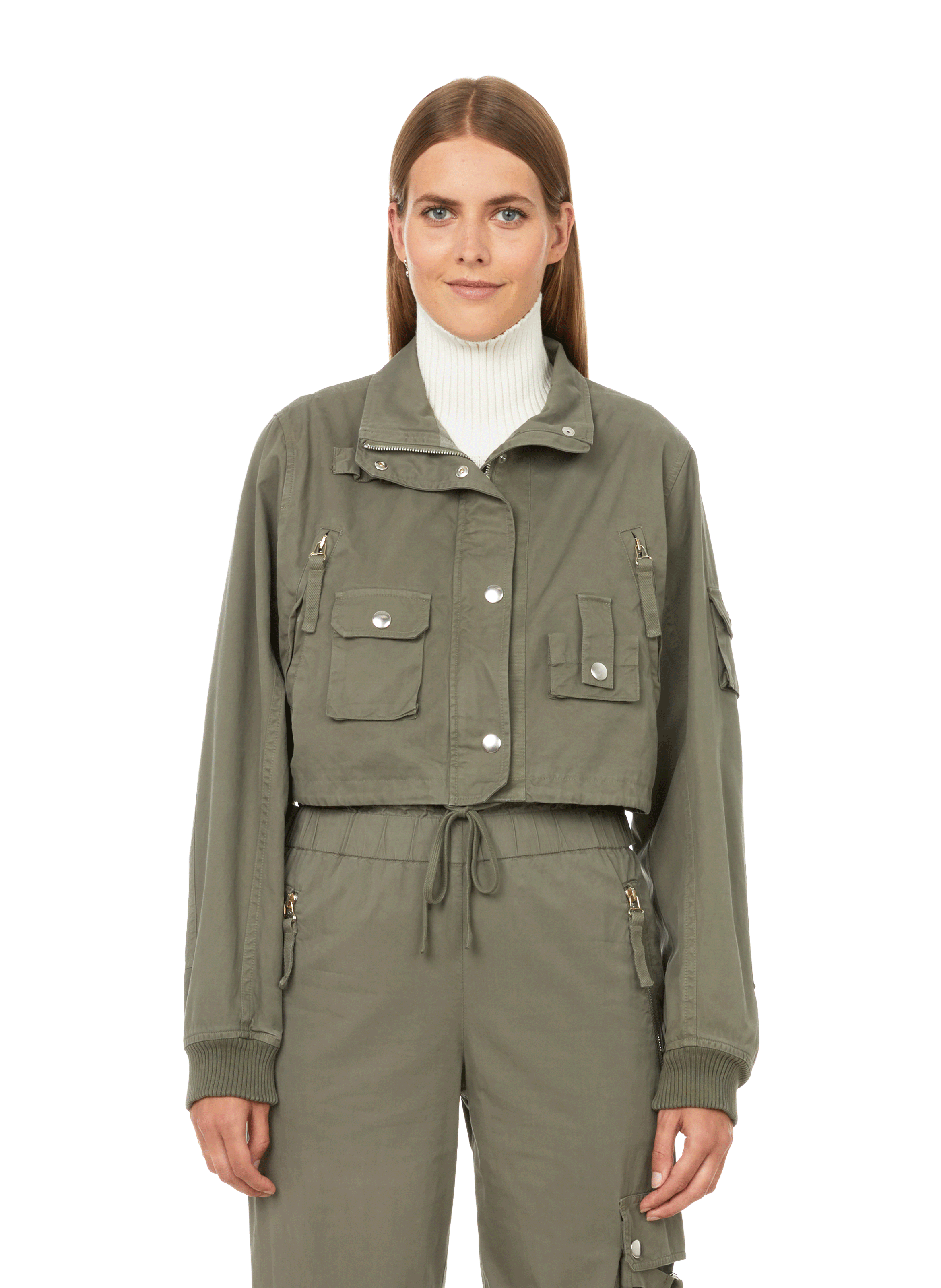 COTTON CANVAS CROPPED BOMBER JACKET 
