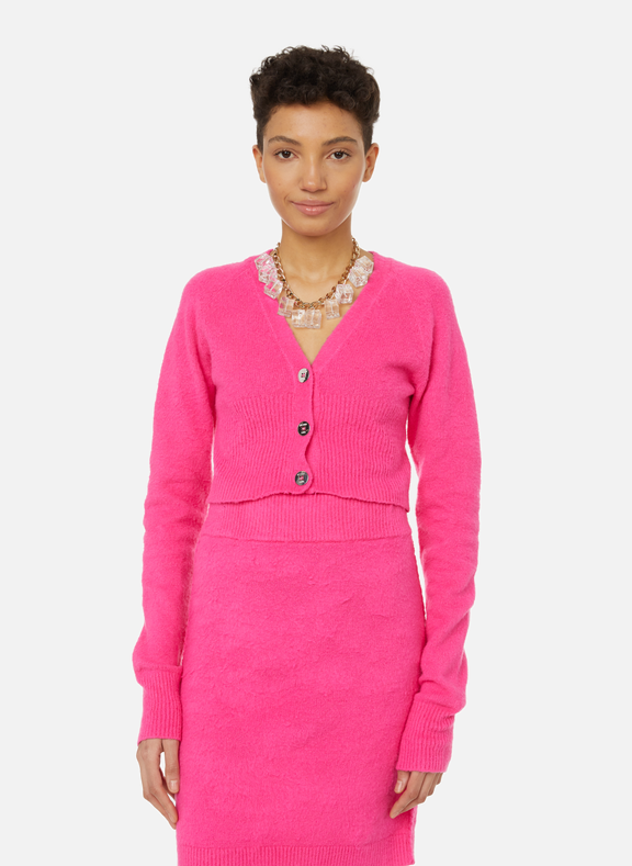 HELMUT LANG Fuzzy cotton-blend cardigan Pink