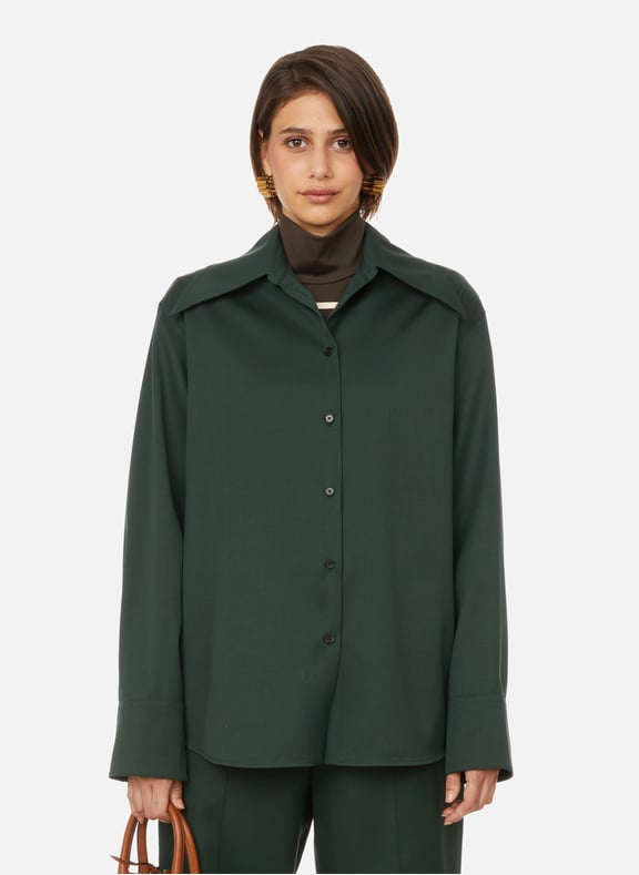 Lightweight virgin wool gabardine shirt Green by JIL SANDER JIL SANDER Lightweight virgin wool gabardine shirt Green