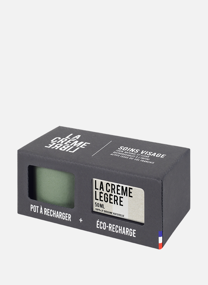 Crème Légère light facial cream with teal refillable concrete pot LA CREME LIBRE