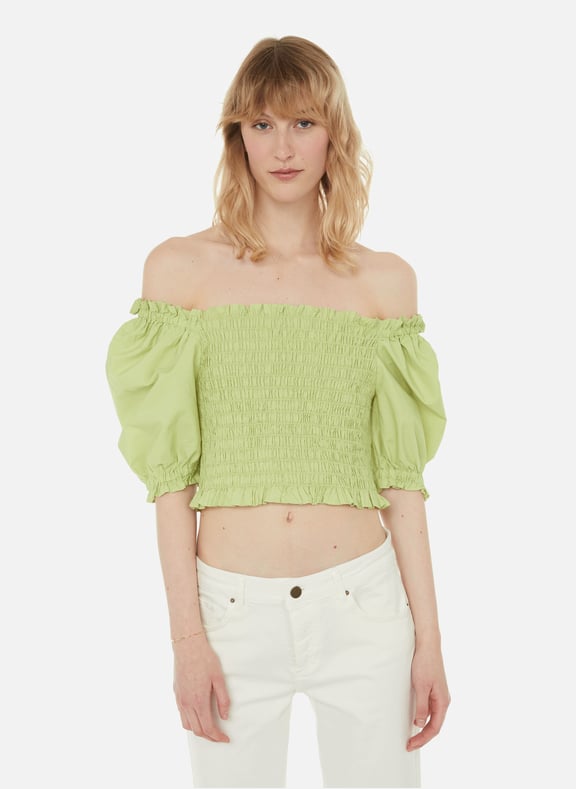 Green Smocked cotton top