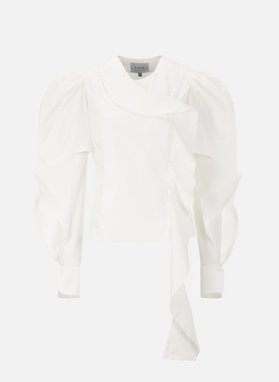 Ruffle cotton Blouse with cut-out sleeves White by LIYA LIYA Ruffle cotton Blouse with cut-out sleeves White