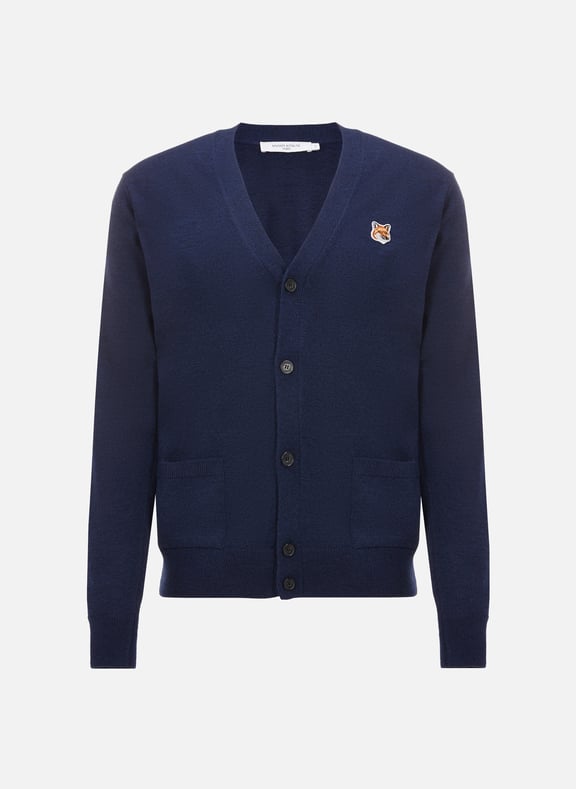 Wool V-neck cardigan Blue by MAISON KITSUNÉ MAISON KITSUNÉ Wool V-neck cardigan Blue