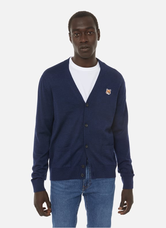 Wool V-neck cardigan Blue by MAISON KITSUNÉ MAISON KITSUNÉ Wool V-neck cardigan Blue
