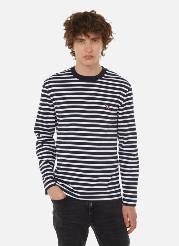 Striped long-sleeved cotton T-shirt Blue by MAISON KITSUNÉ MAISON KITSUNÉ Striped long-sleeved cotton T-shirt Blue