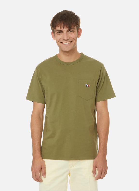 Tricolor Fox cotton T-shirt Green by MAISON KITSUNÉ MAISON KITSUNÉ Tricolor Fox cotton T-shirt Green