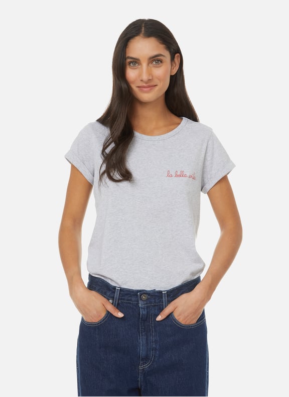 Poitou La Bella Vita cotton T-shirt Grey by MAISON LABICHE MAISON LABICHE Poitou La Bella Vita cotton T-shirt Grey