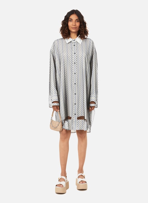 White Mesh panel shirt dress