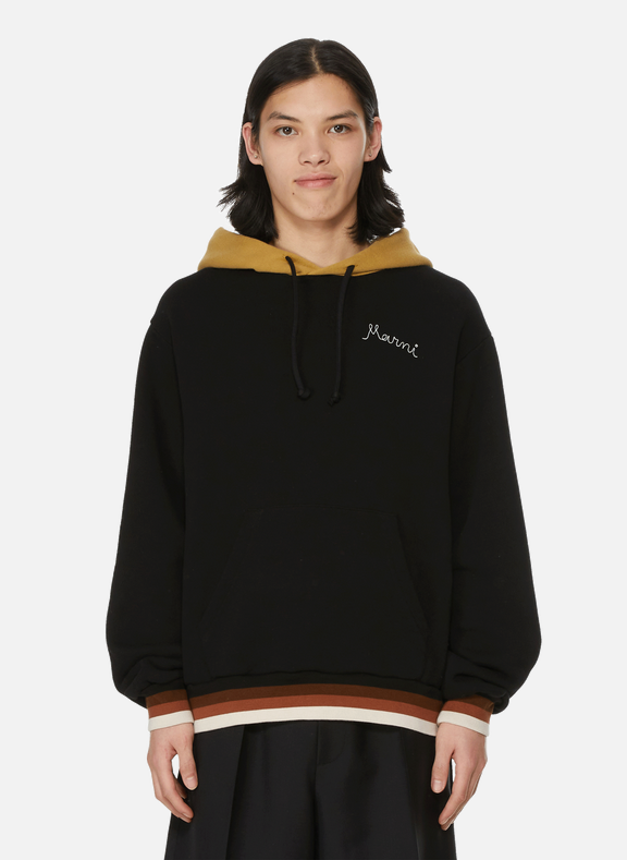 MARNI Oversize cotton sweatshirt with a contrasting hood Black