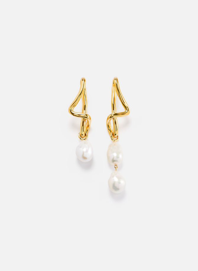 Molten Knot recycled gold-plated pearl pendant earrings MISSOMA