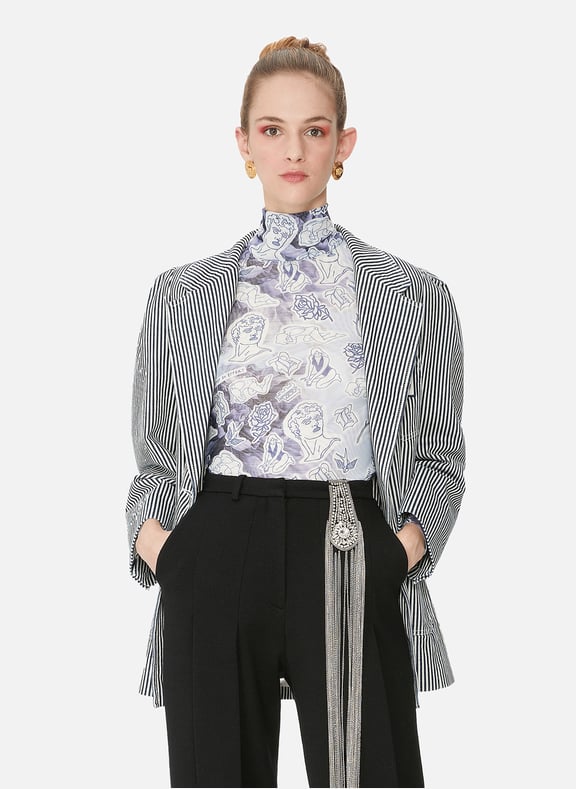 Striped Cotton Denim Jacket Blue by MIU MIU MIU MIU Striped Cotton Denim Jacket Blue