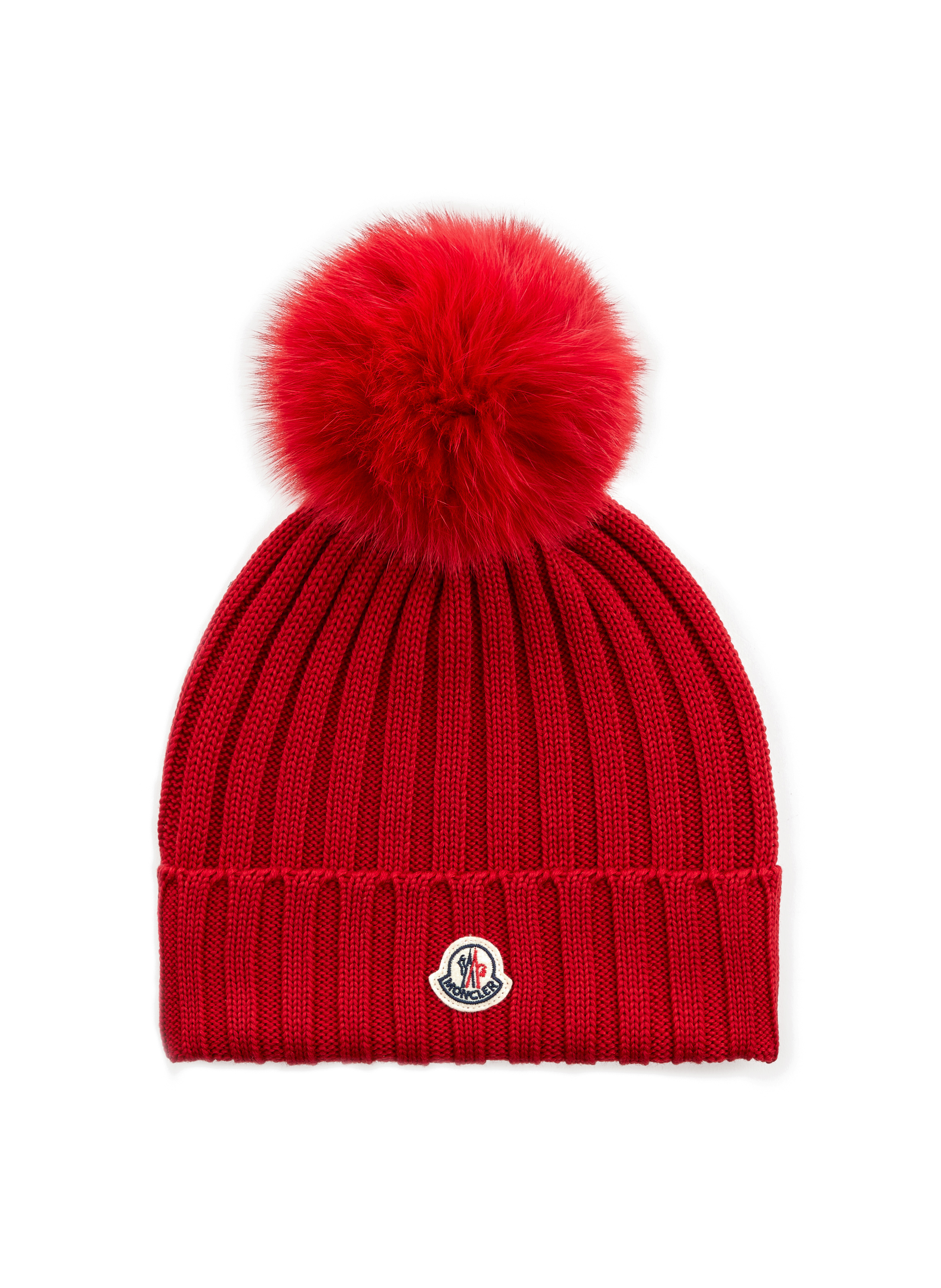 moncler red bobble hat