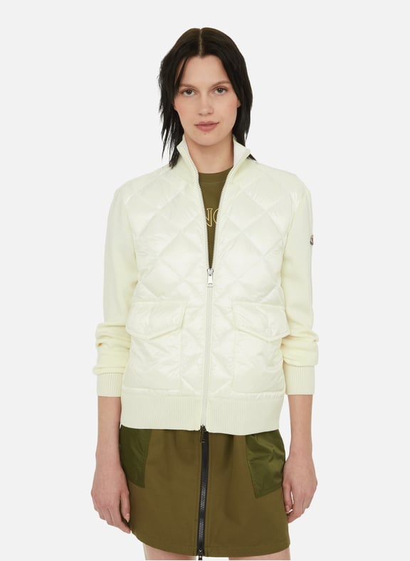 Bi-material quilted virgin wool cardigan Striped by MONCLER MONCLER Bi-material quilted virgin wool cardigan Striped