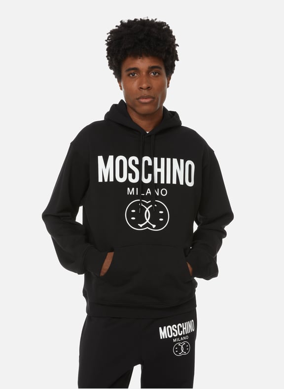 Smiley cotton logo hoodie Black by MOSCHINO MOSCHINO Smiley cotton logo hoodie Black