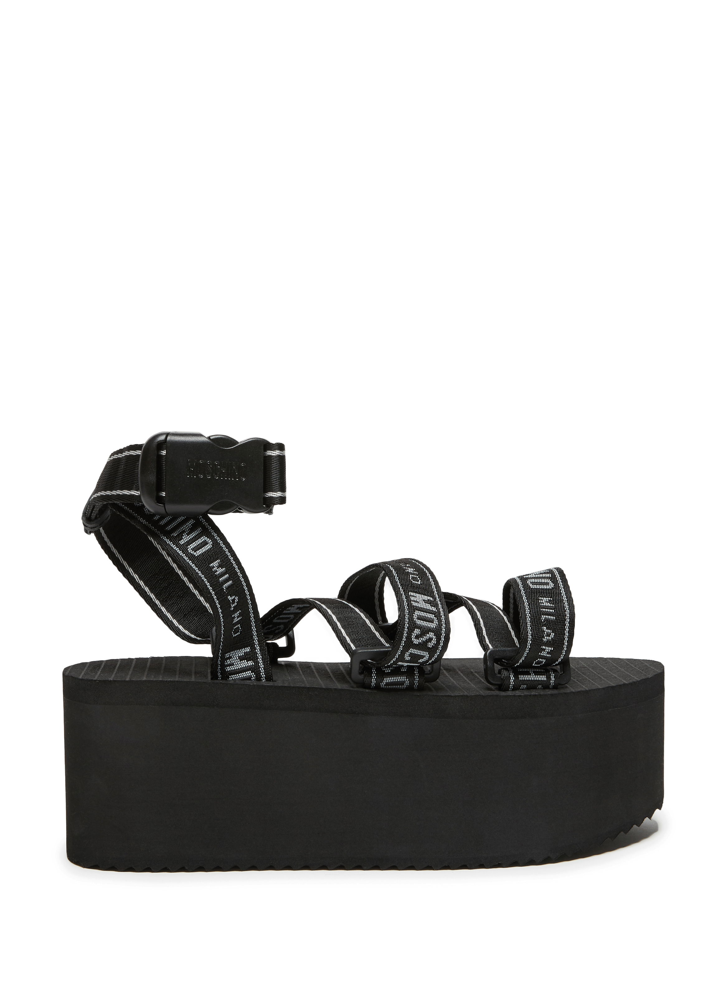 moschino logo tape wedge sandals