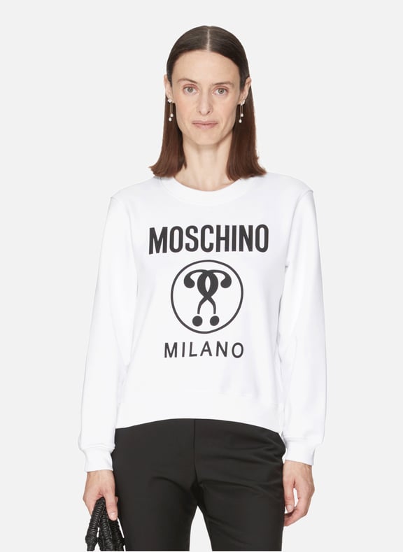 Cotton Double Question Mark print Sweatshirt White by MOSCHINO MOSCHINO Cotton Double Question Mark print Sweatshirt White