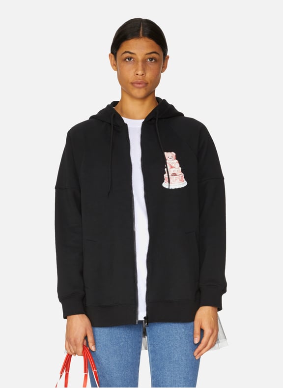 Cotton Zipped Hoodie Black by MOSCHINO MOSCHINO Cotton Zipped Hoodie Black