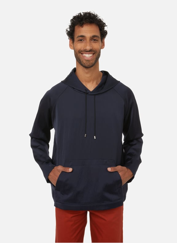 Oversized satin hoodie Blue by MWORKS MWORKS Oversized satin hoodie Blue