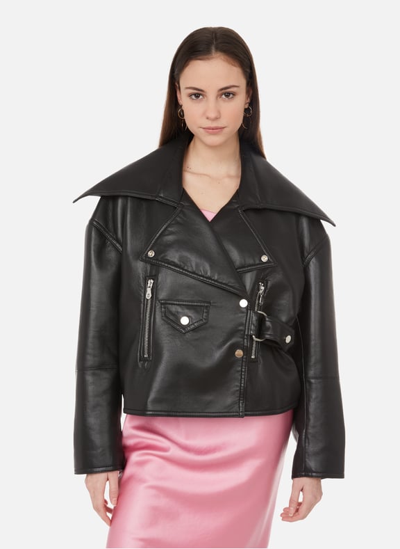 Recycled leather biker jacket Black by NANUSHKA NANUSHKA Recycled leather biker jacket Black