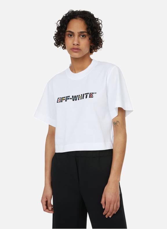 Cropped cotton logo T-shirt White by OFF WHITE OFF WHITE Cropped cotton logo T-shirt White