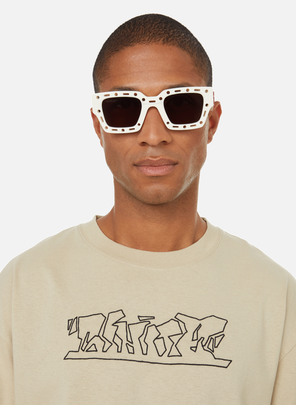 OFF-WHITE Mercer Cut-Out Square Frame Sunglasses White/Red  (OERI026S22PLA0010107)