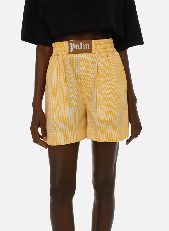 PALM ANGELS Cotton gingham shorts Yellow