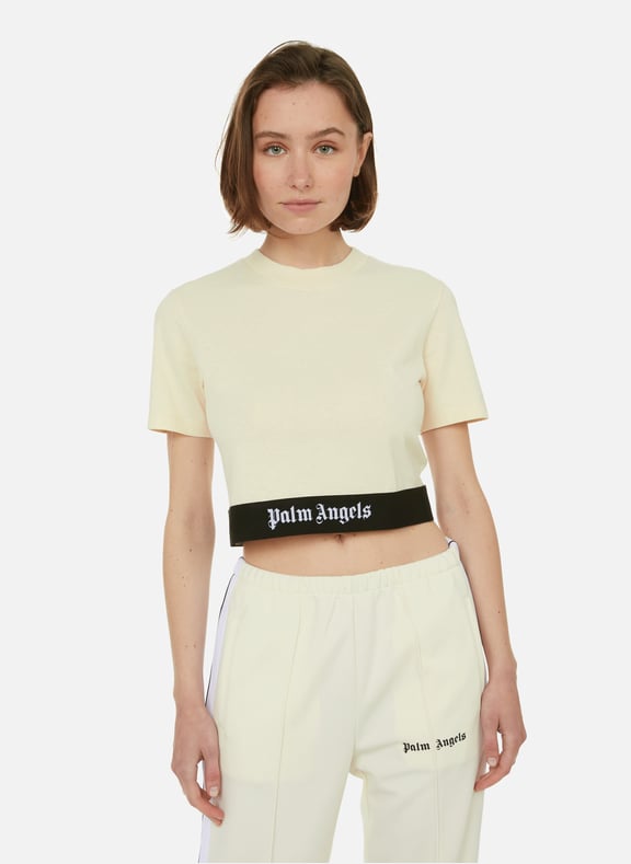 Cropped T-shirt with logo band White by PALM ANGELS PALM ANGELS Cropped T-shirt with logo band White