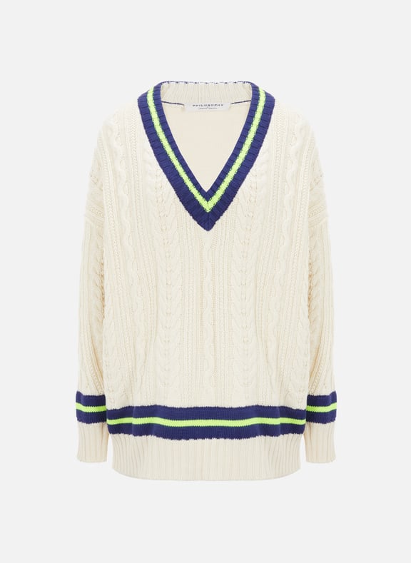 Wool V-neck jumper Beige by PHILOSOPHY DI LORENZO PHILOSOPHY DI LORENZO Wool V-neck jumper Beige