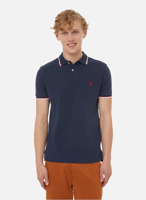 Blue Cotton pique polo shirt