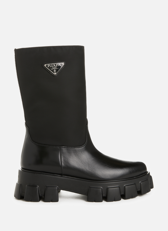 Re-nylon and calfskin leather boots PRADA