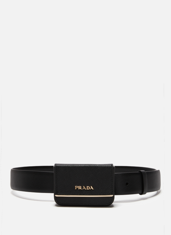PRADA Saffiano leather belt with pouch  Black