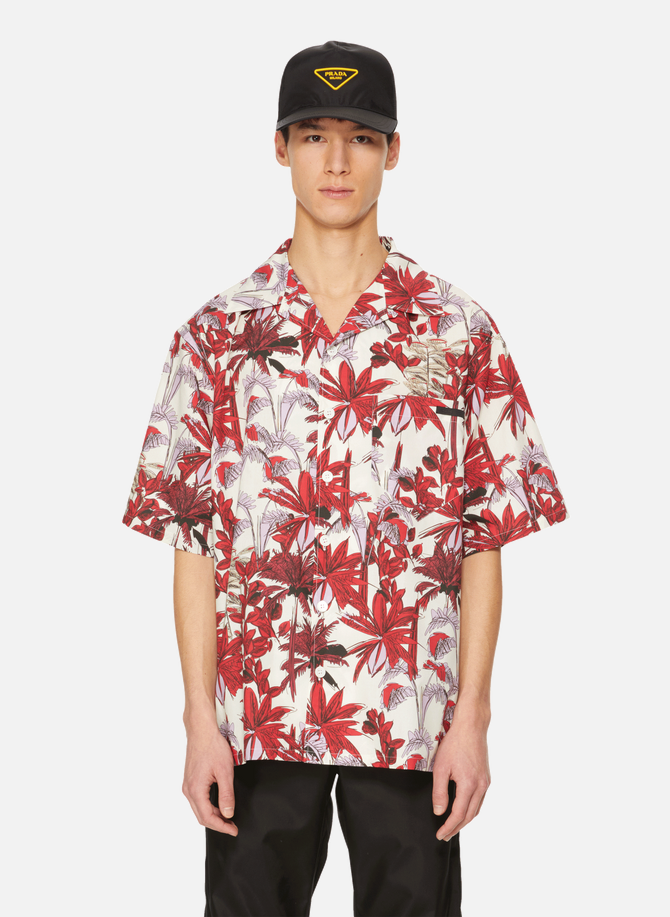 Palm tree print short-sleeve cotton Shirt  PRADA