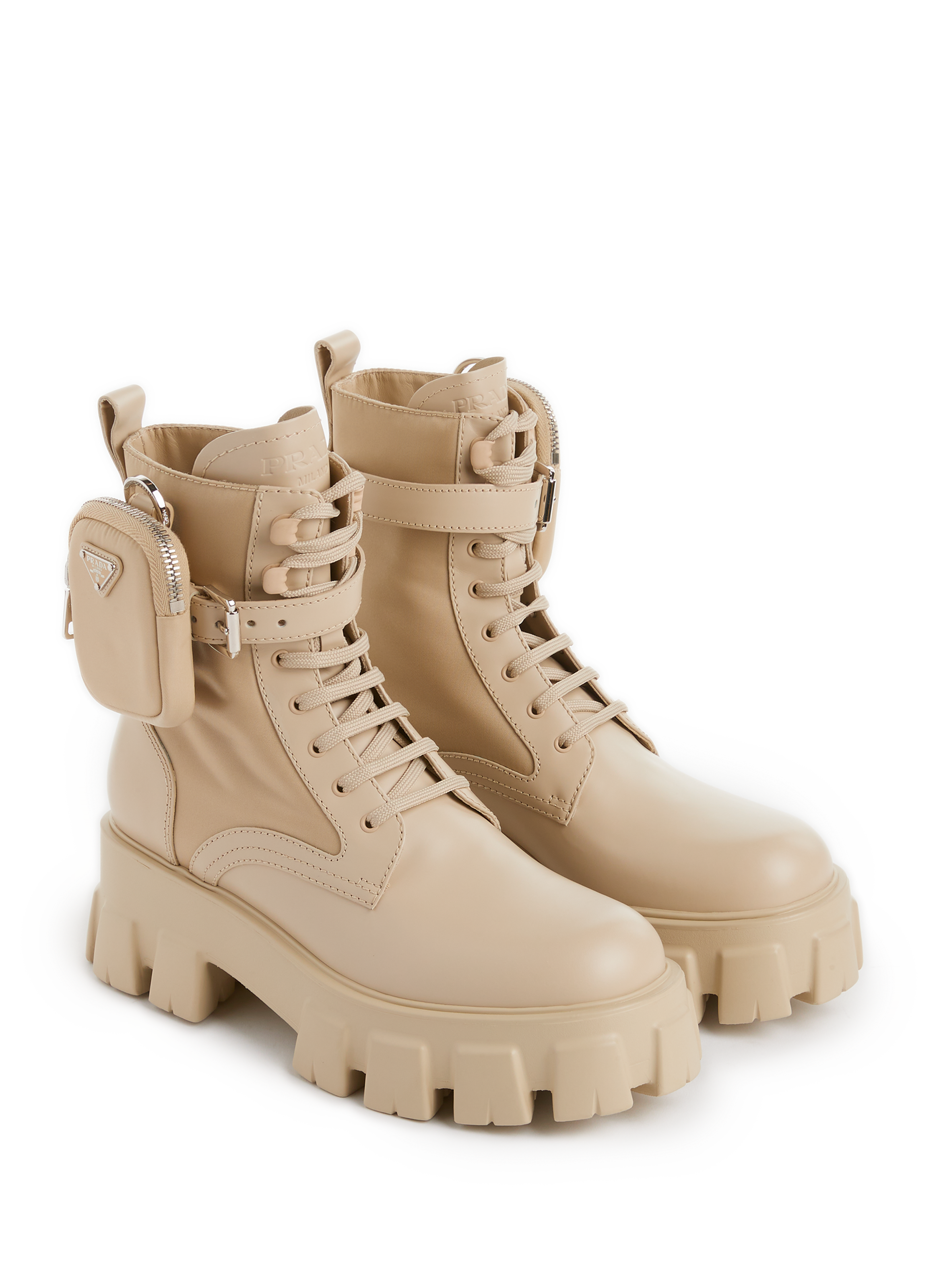 prada combat boots beige