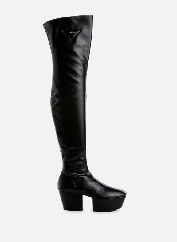 PRADA Technical nappa platform thigh-high boots Black