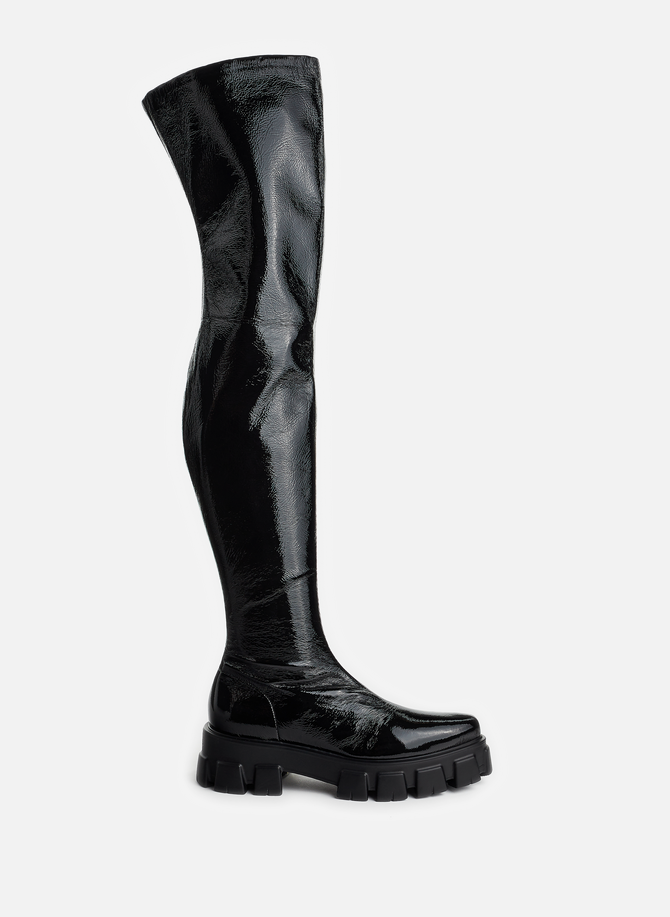 Pointed vinyl thigh-high boots  PRADA