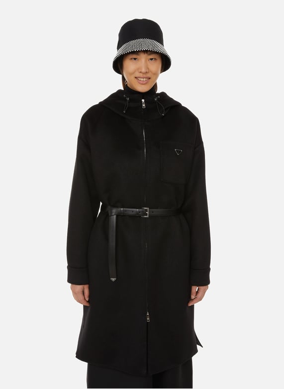 Black Cashgora hooded coat