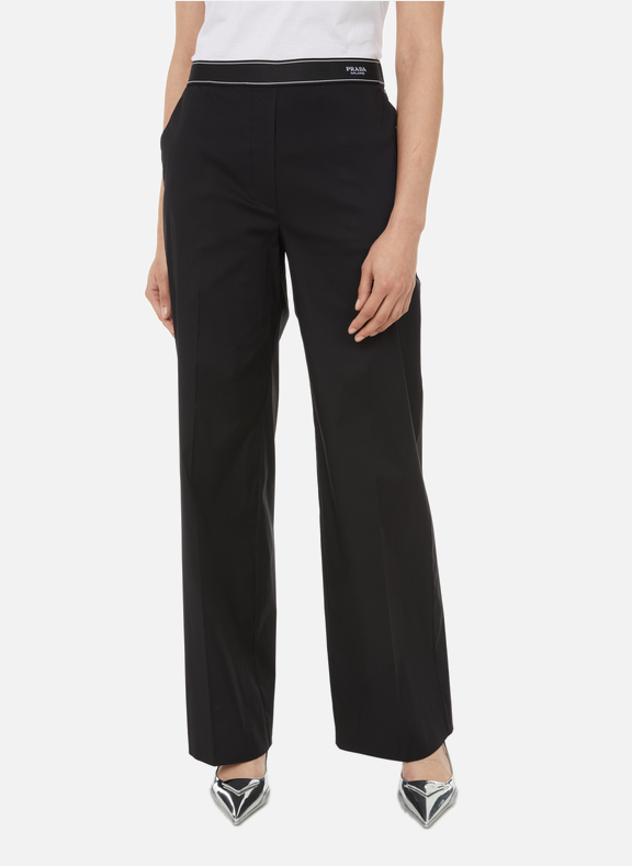 PRADA Wide-leg cotton-blend trousers Black