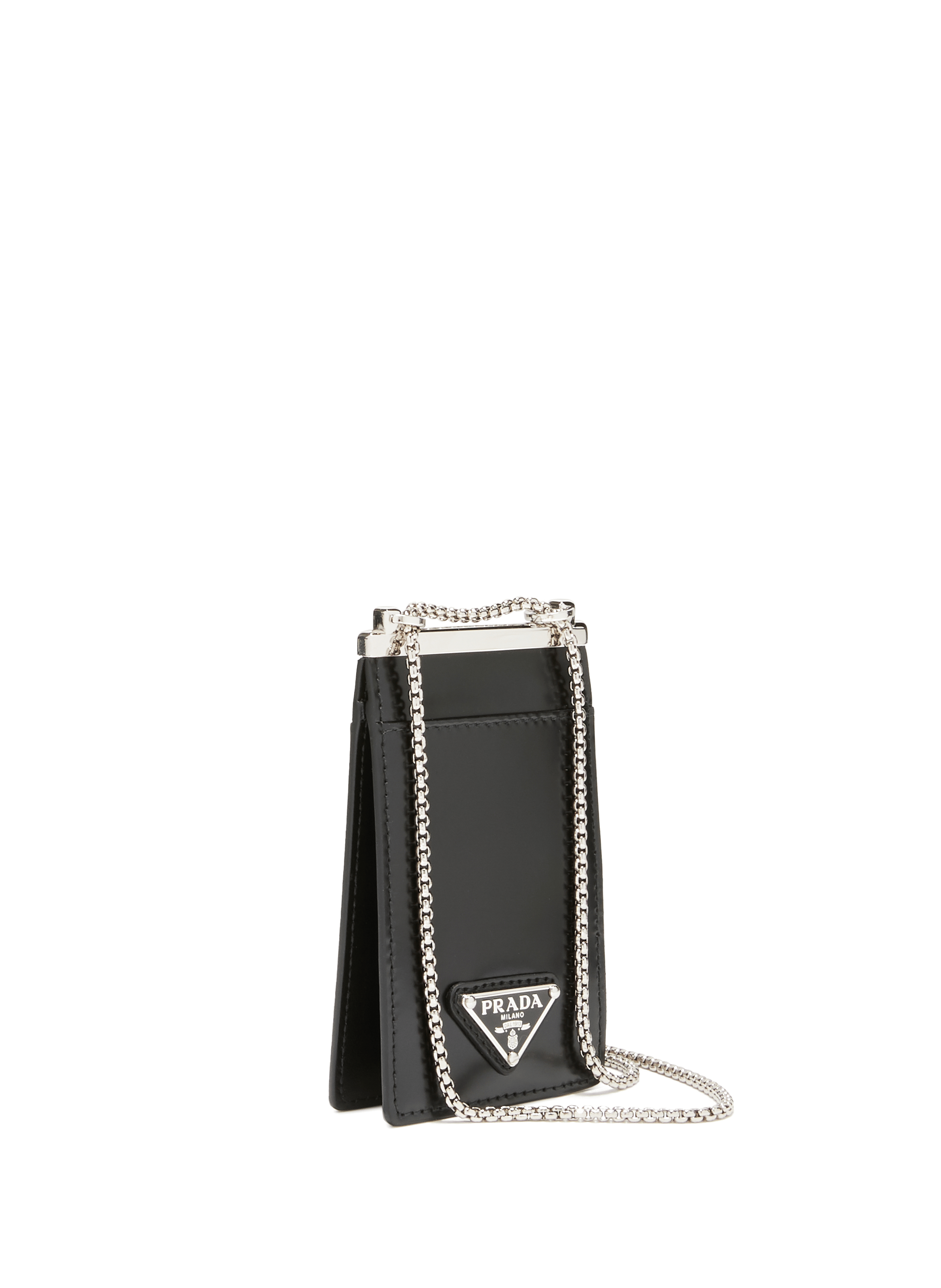 LEATHER CARD HOLDER WITH CHAIN PRADA for WOMEN