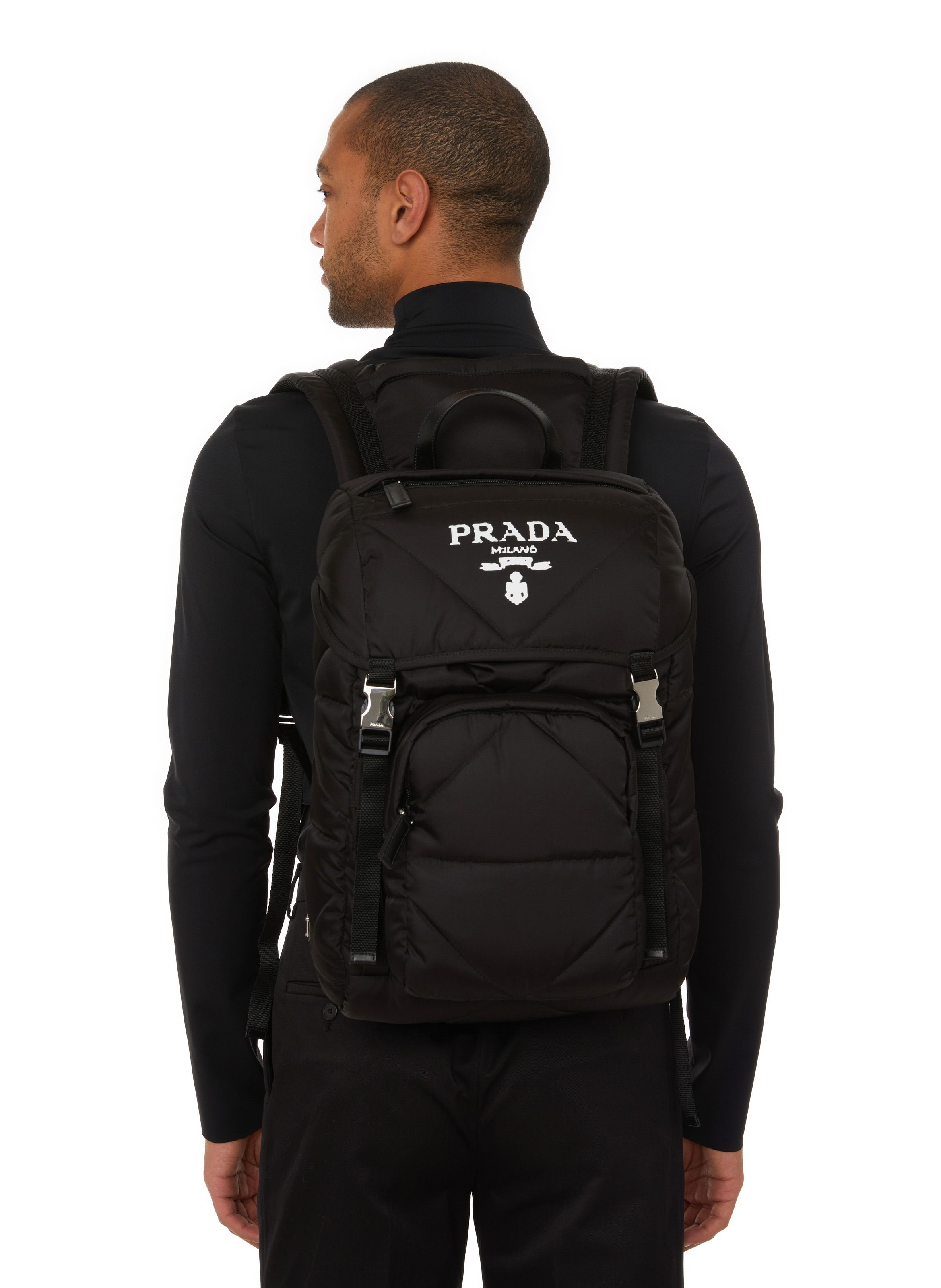 Prada logo plaque discount backpack