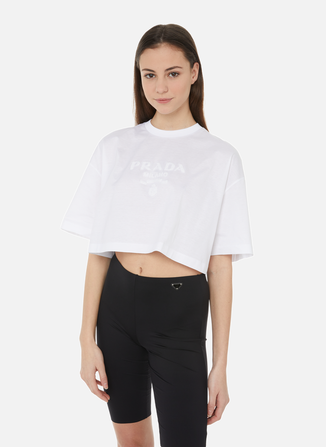 Oversized cotton cropped T-shirt PRADA