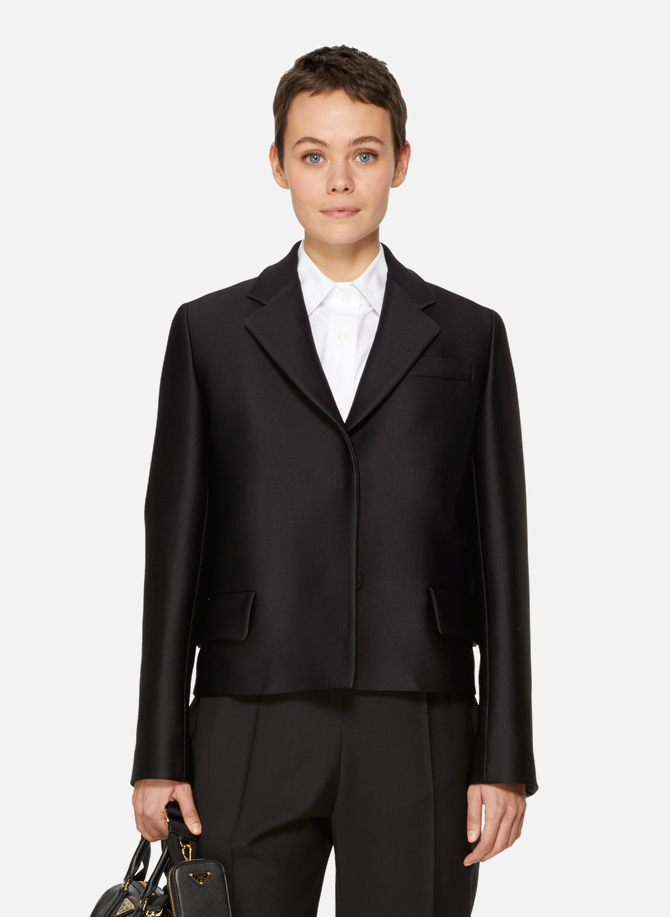 Black straight-fit jacket in woven fabric PRADA