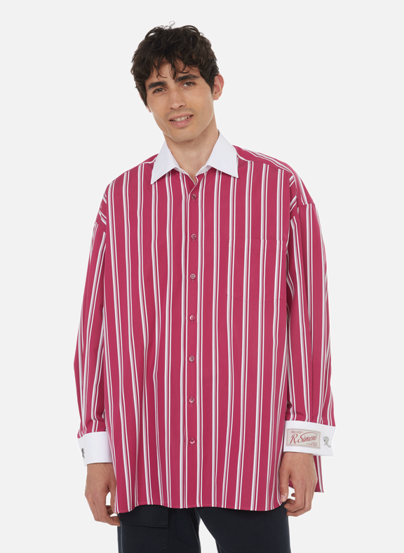 RAF SIMONS Oversized striped cotton shirt Red