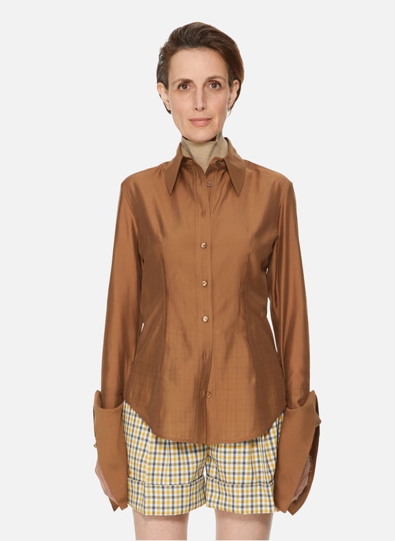 Fitted shirt with tie sleeves Brown by RECTO RECTO Fitted shirt with tie sleeves Brown